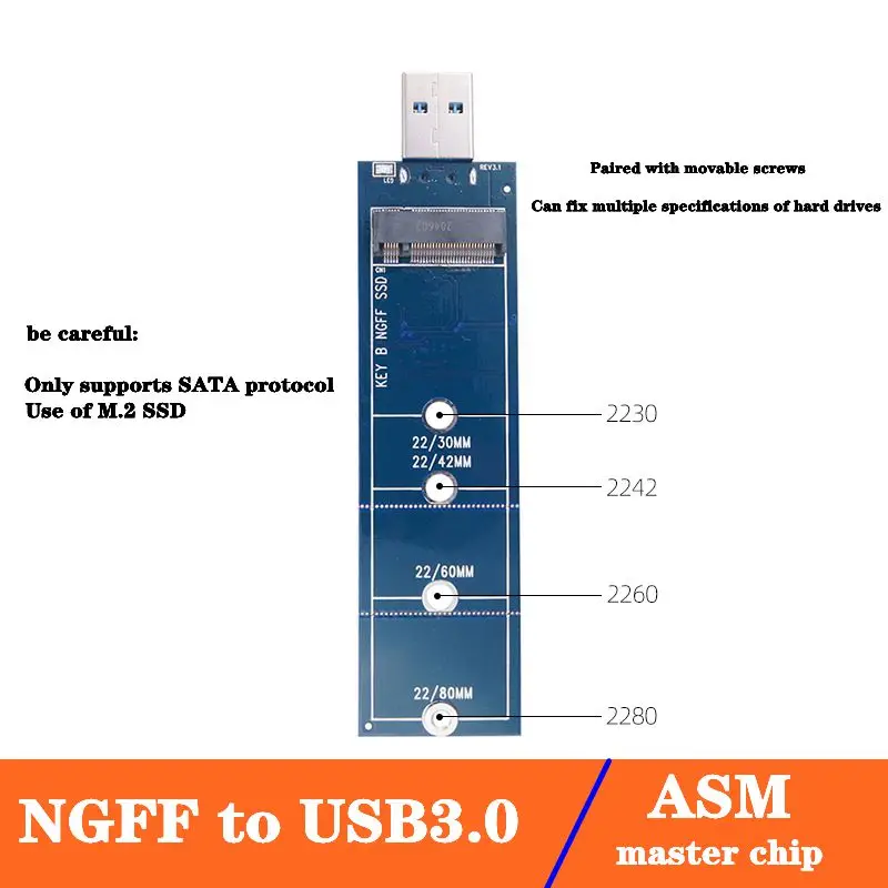 

NGFF M.2 SSD Solid State Drive to USB 3.0 Bkey SATA Protocol to USB 3.0 Adapter Card