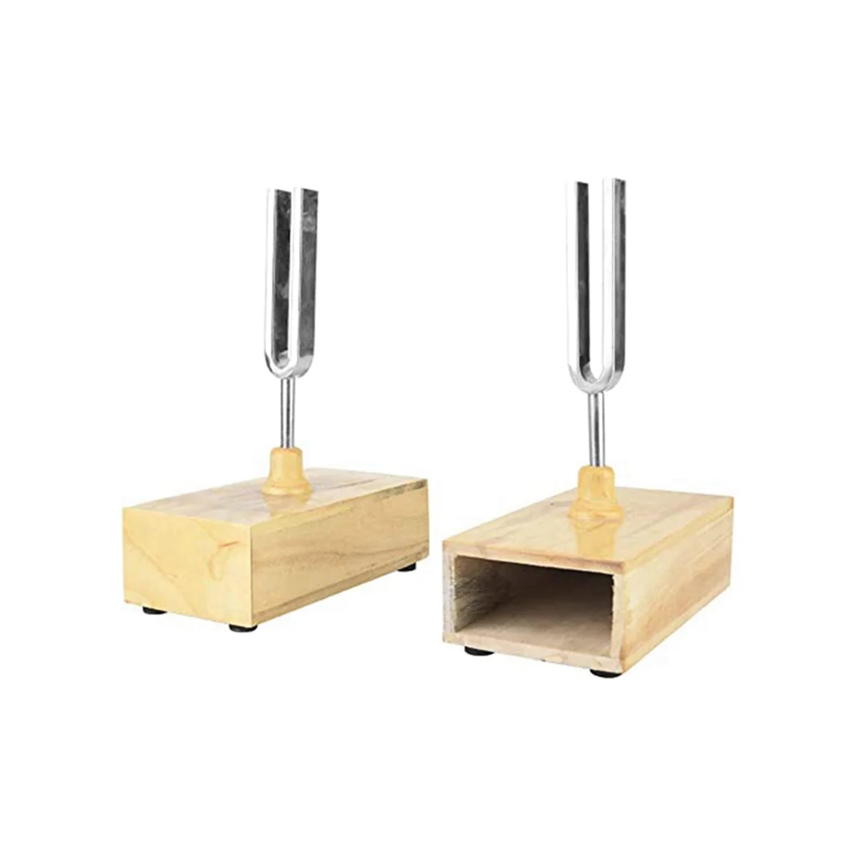 2 Pcs Tuning Fork with Wood Resonator Box, 440HZ Virbration Experimental Instrument with 1 Pcs Tuning Fork Knocker