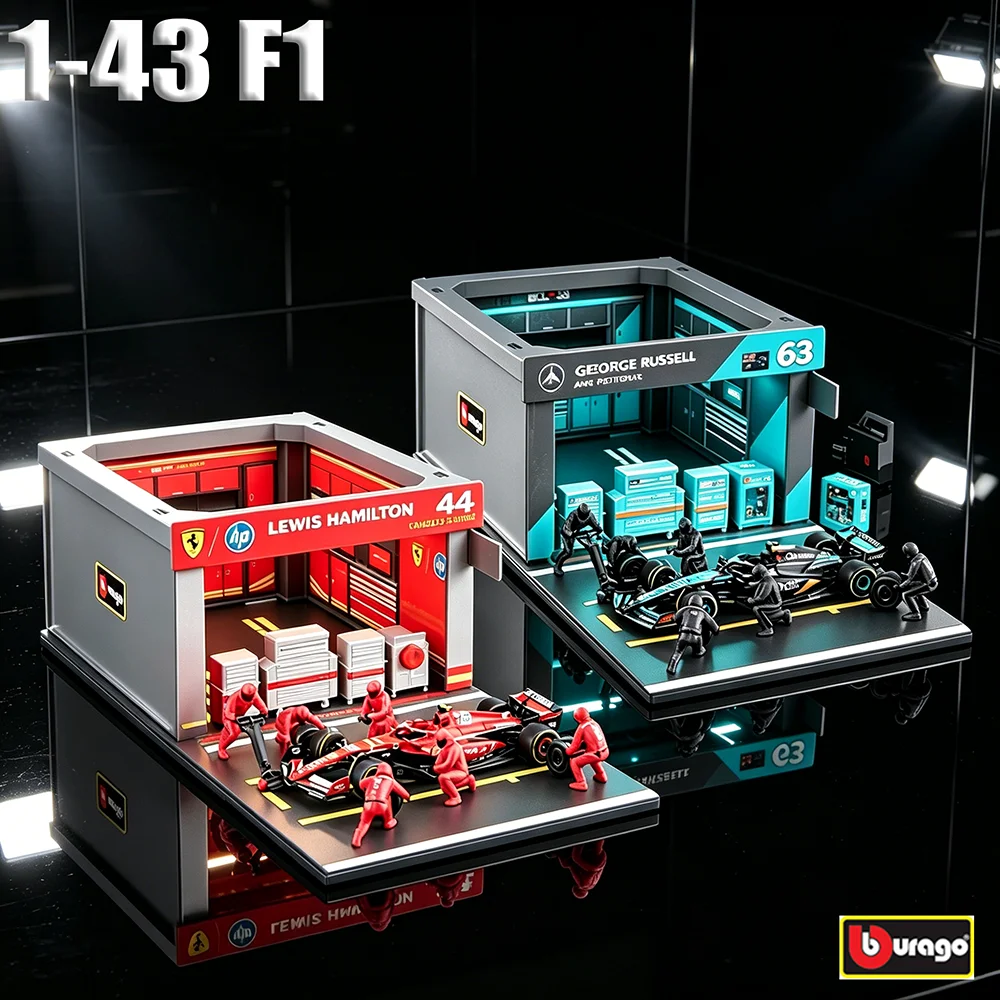 ブラーゴ-1-43-2025-f1-diyピットハウス-マクラーレンmcl39-フェラーリsf25-レッドブルrb21-メルセデスベンツw16-ダイキャスト合金製おもちゃの車モデル