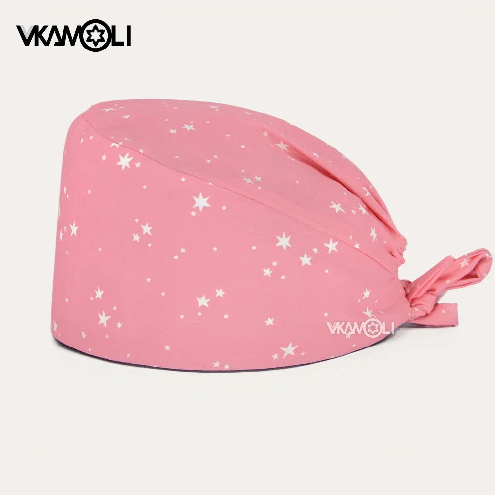 Pink star print scrubs cap pet shop Nursing Cap lab work dust breathable scrub hat nurse accessories