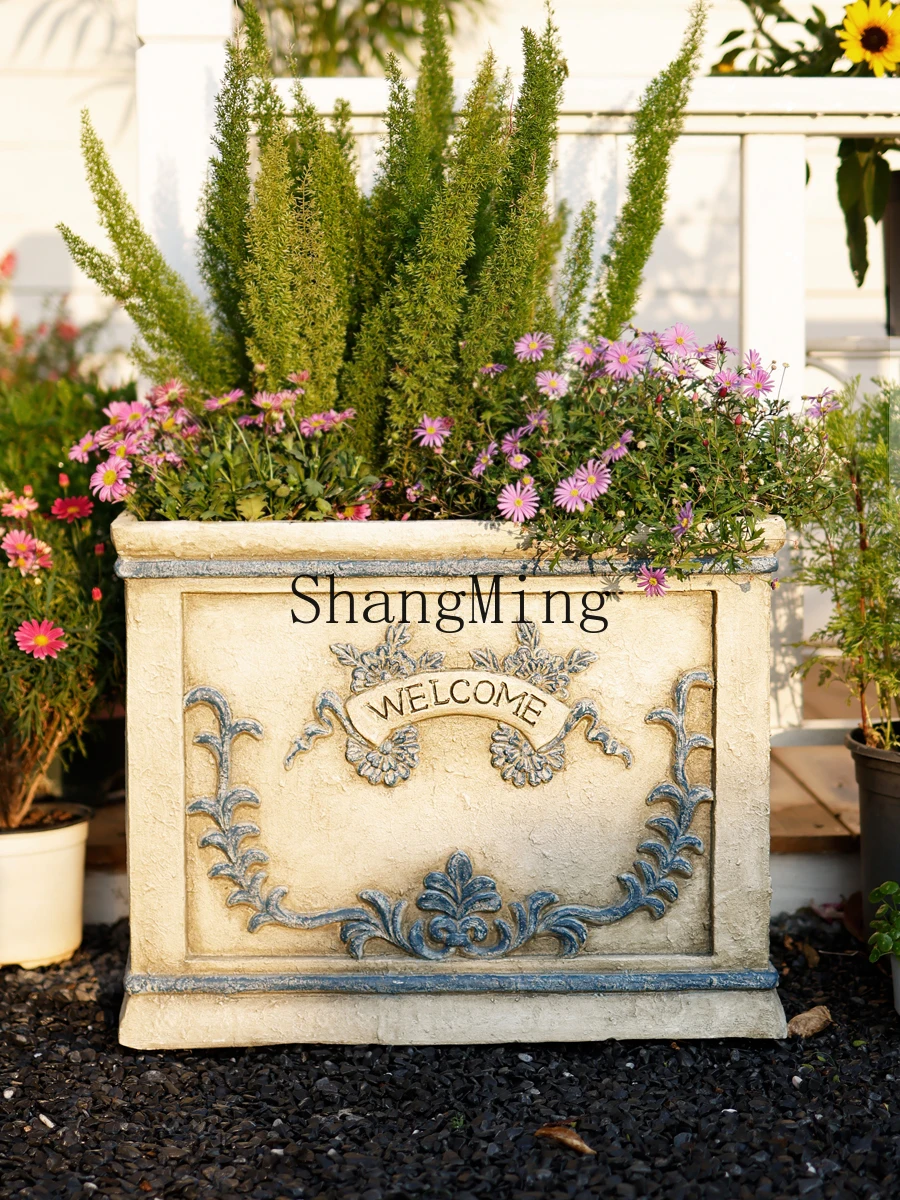 

HJ new rectangular large-diameter succulent flower box balcony outdoor decorative cement flower pot