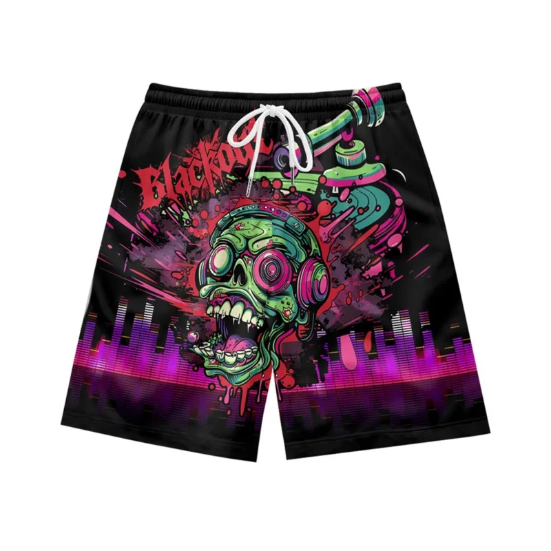 Rock zombie pattern creative hip-hop casual personality loose and fashionable summer men's drawstring sports shorts