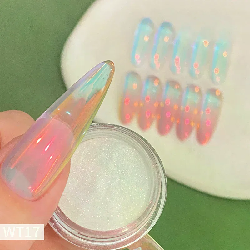 1 pot placage Aurora Chrome poudre à ongles Orange haute brillance clair de lune miroir Fine paillettes Pigment Aurora perle frottant la poussière Chrome