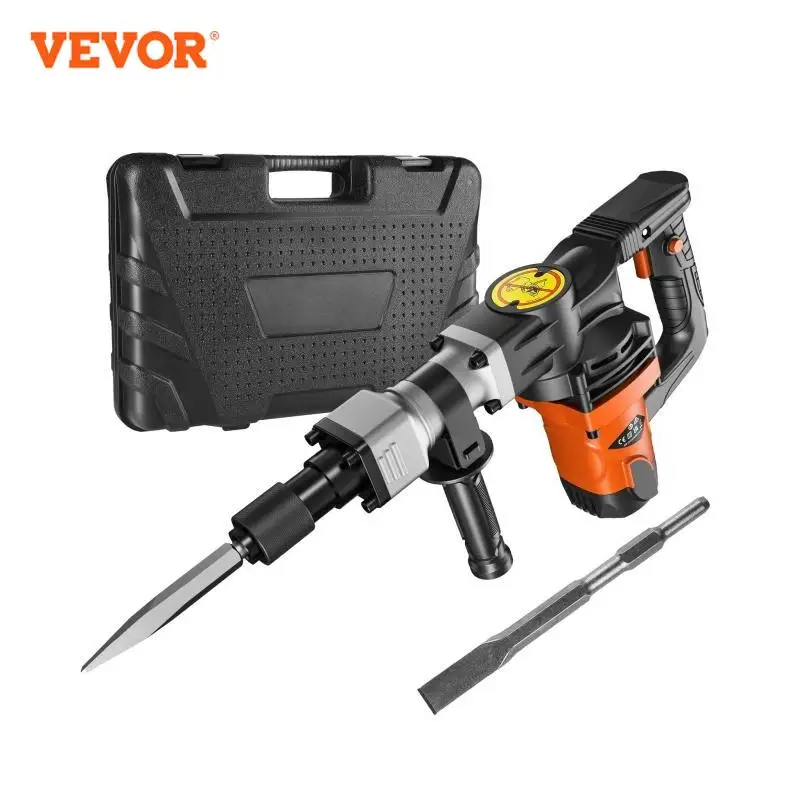 VEVOR Marteau de Démolition 1400 W Marteau-Piqueur 19 J 2900 BPM Marteau Perforateur avec 2 Burins