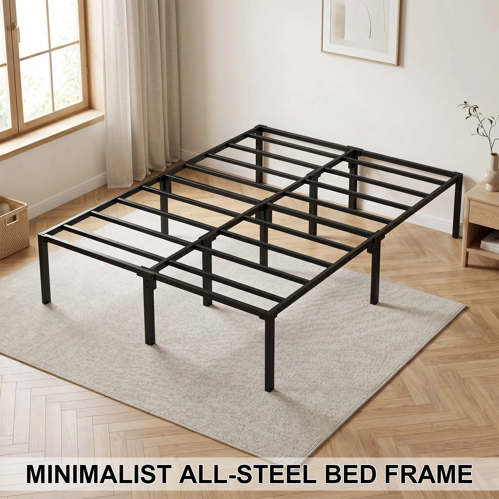 Full Size Metal Platform Bed Frame, 35cm Height Heavy Duty Steel Slat Support Bed, No Box Spring Needed, Easy Assembly, Under Bed Storage Space for Bedroom Apartment Guest Room