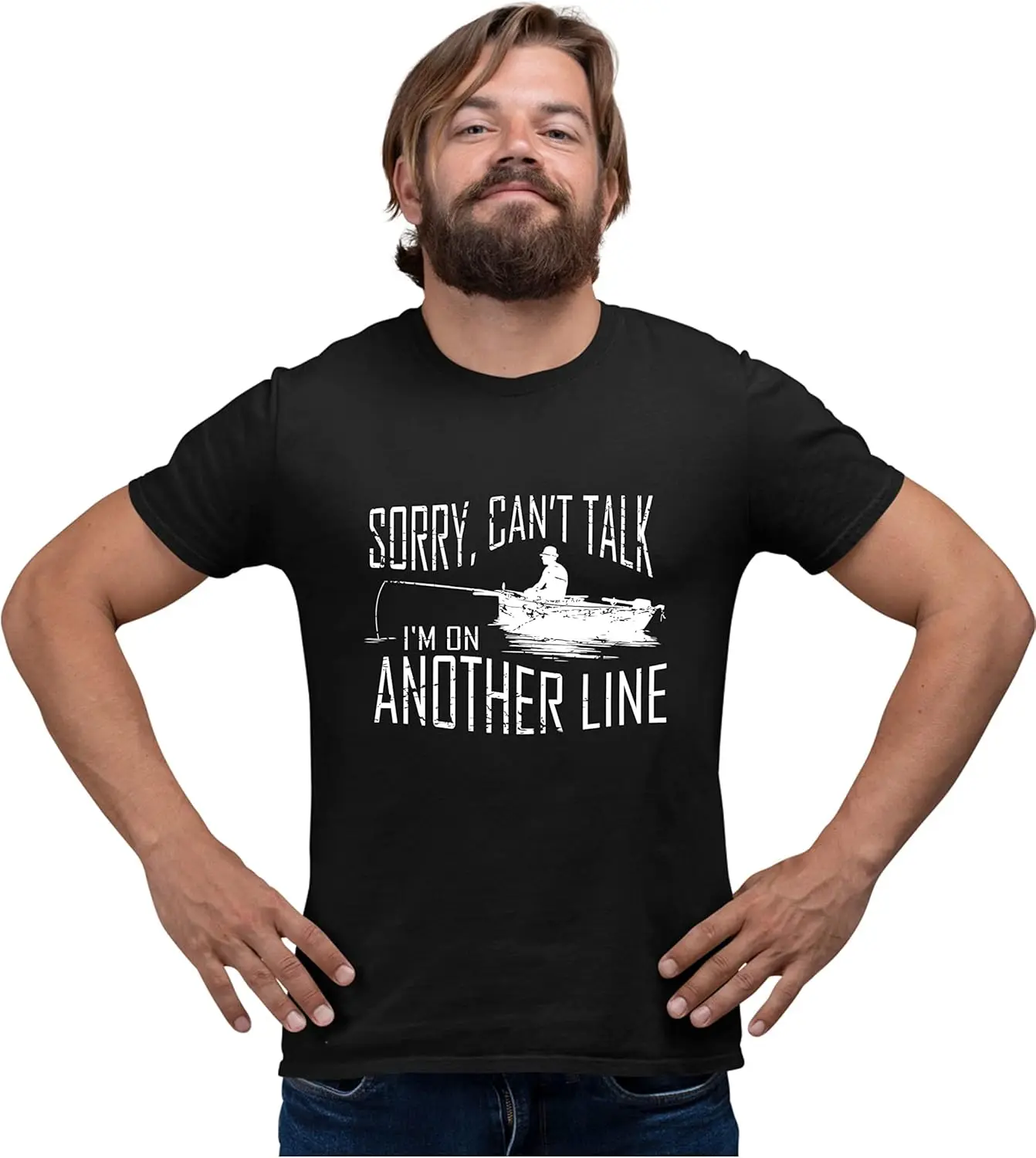 

Go All Out Adult Sorry Can't Talk I'm On Another Line Fisherman Gift T-Shirt