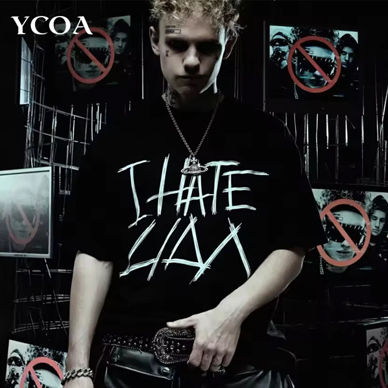 Camiseta masculina eu odeio lida carta y2k streetwear algodão moda oversized vintage hip hop manga curta topos roupas góticas