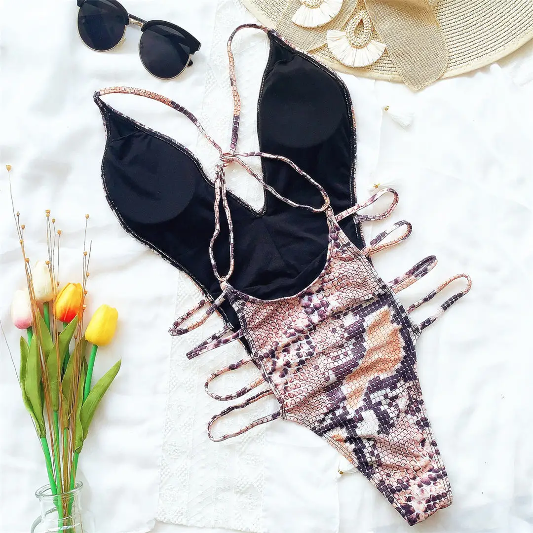 Neuer Sexy 2026 Schlangenhaut-Monokini Damen-Badeanzug Einteiliger Badeanzug mit Hohem Beinausschnitt und Tiefem V-Ausschnitt Badebekleidung für Damen V2344 – Detail 18