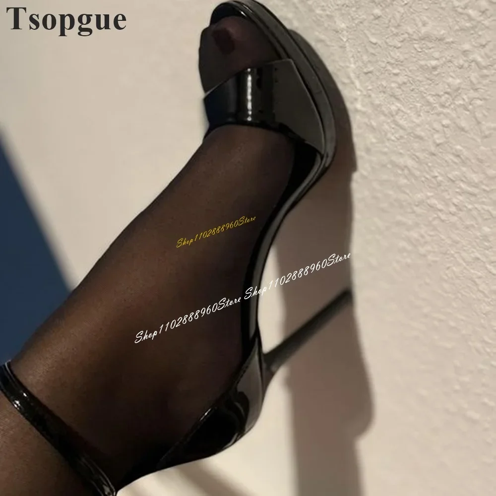 

Trending Patent Leather Black Strap Sandals Thin High Heel Women Shoes Ankle Buckle Strap Open Toe 2024 Sexy Zapatos Para Mujere