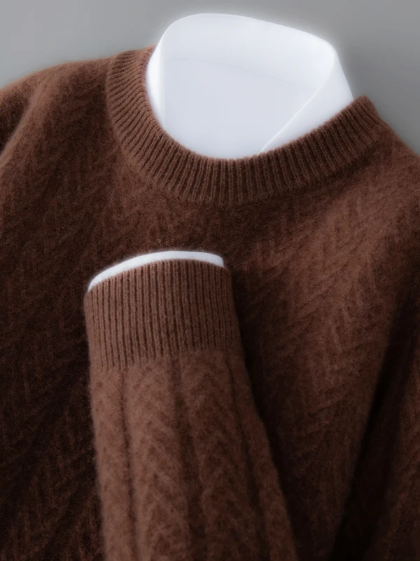 Thickened Warm Casual Men's round Neck Pure Color Knitted Wool Sweater Autumn Winter New Style Loose Long Sleeve Versatile Sw...