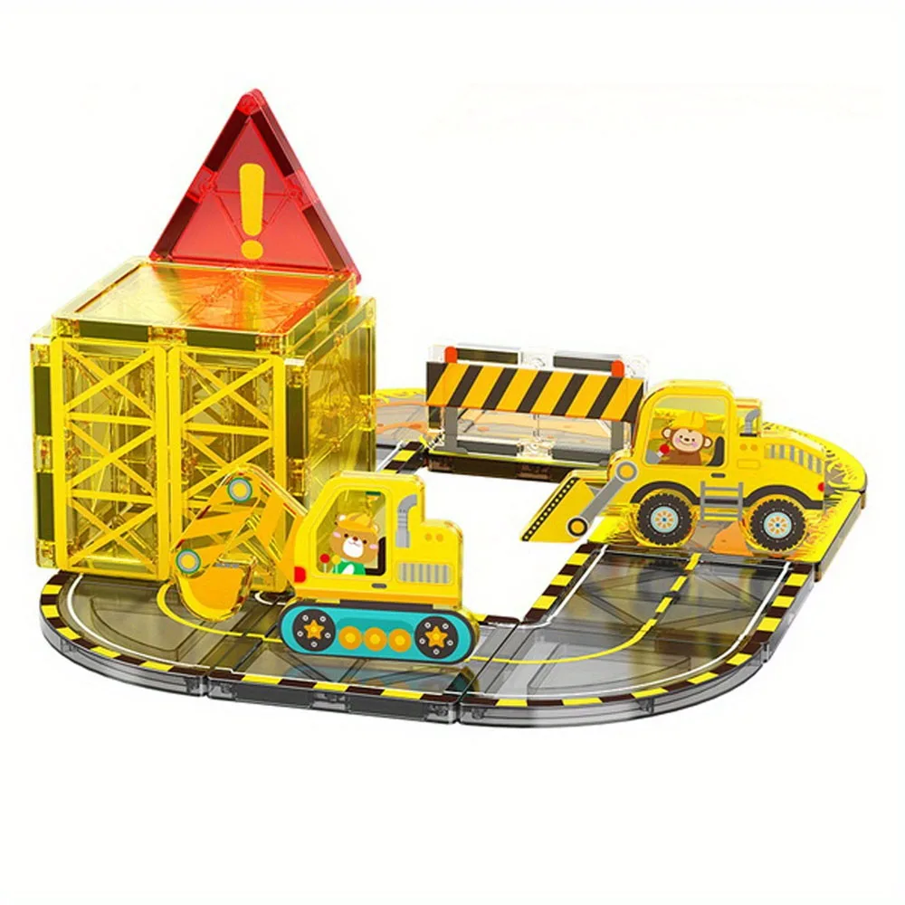 DIY 32개 조립식 엔지니어링 차량 자석 블록 - 대형 STEM 장난감 세트 창의적인 자석 장난감, 어린이 교육용 선물