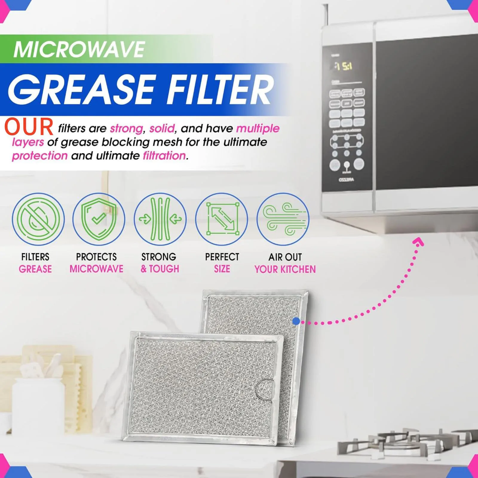 2PCS WB06X10309 Microwave Grease Filter Replacement for GE Over Range Microwaves CSA1201 Serie Aluminum Vent Oven Grease Trap