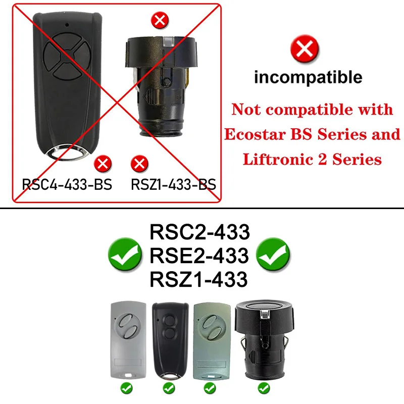 ECOSTAR RSE2 433 Garage Remote Control 433MHz Rolling Code For ECOSTAR RSC2 RSZ1 433 Liftronic 500 700 800 Portronic D2500 D5000