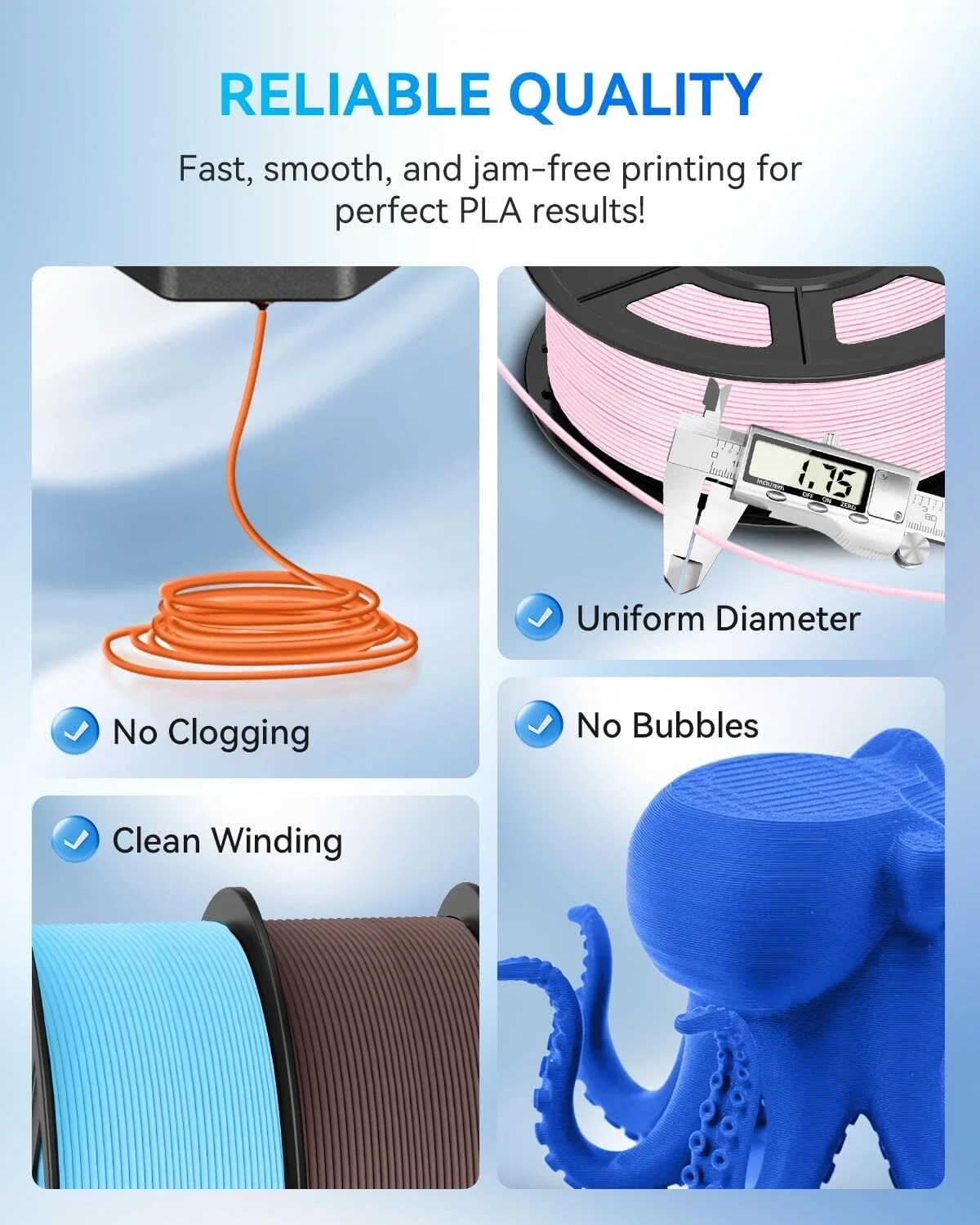 JAYO 3D PLA خيوط الطابعة الكلاسيكية 1.75 مم 30 مم / ثانية - 600 مم / ثانية نطاق الطباعة تدفق عالي سريع PLA مواد الطباعة ثلاثية الأبعاد Fof 3D 4 لفات