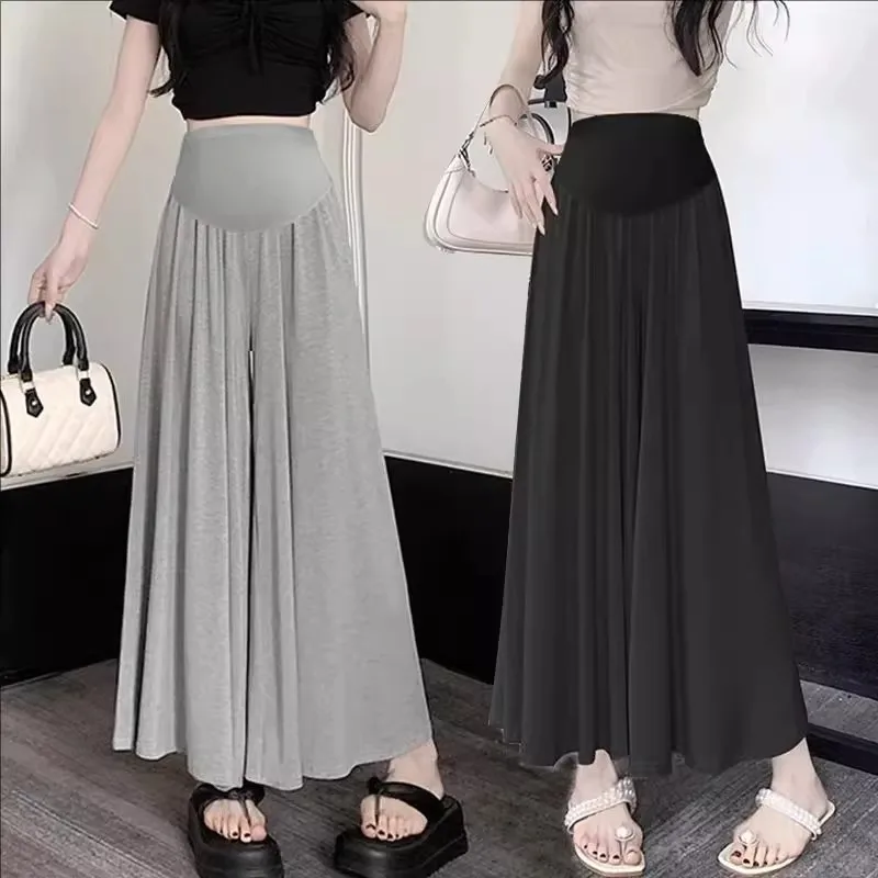 2026 New Spring Autumn Maternity Pants Loose Slim Wide Leg Draped Culottes Korean Style Belly Support 9/Full Length Trousers