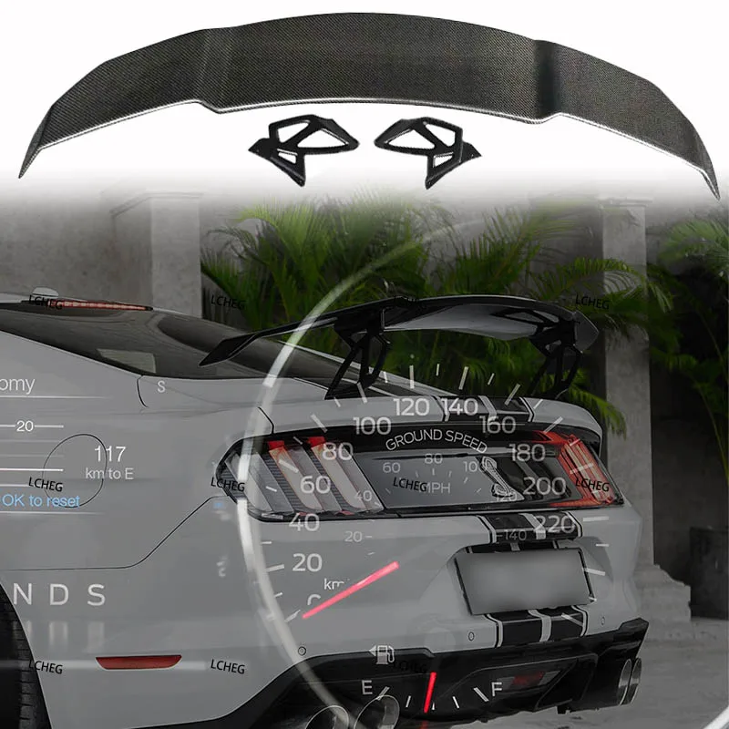 

Suitable for 2015 2016-2023 Ford Mustang JDM V-shaped rear duck style glossy black genuine carbon fiber spoiler body kit