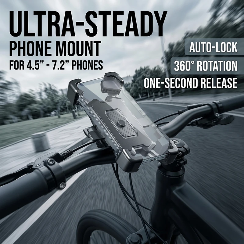 Automatic Locking Bicycle Handlebar Clip Mechanical Four-Jaw Grip Stable Base For Motorcycle navigation Compatible For Phones