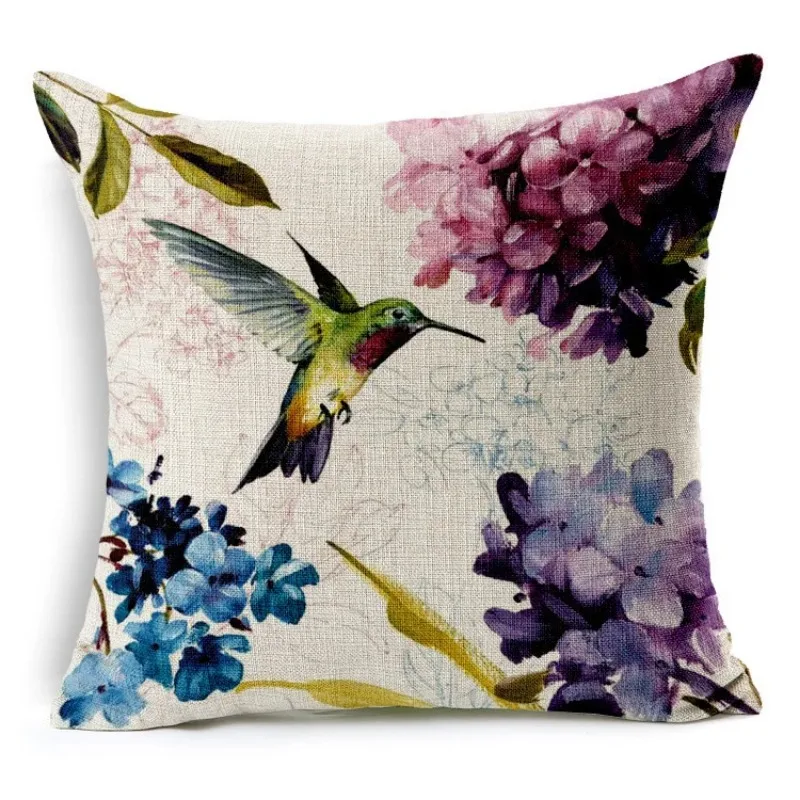 Oil Painting Bird Hummingbird Throw Pillow Case Vintage Cushion Cover home Decorative square Pillowcase for Sofa 45x45cm