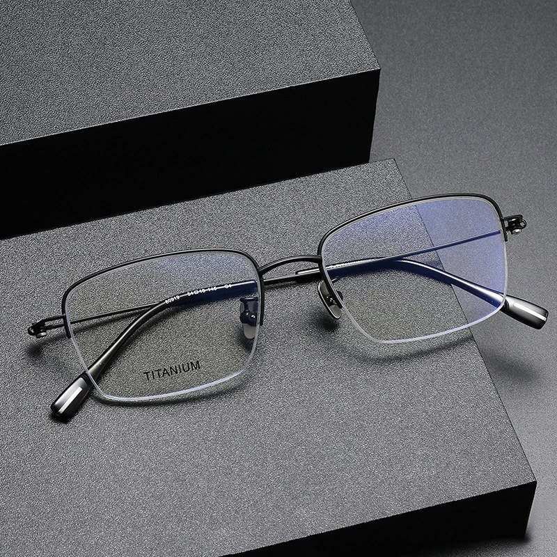 

Business Rectangle Semi Rimless Glasses Frame for Men Titanium Optical Myopia Eyeglasses Half Frameless Reading Eyewear Male