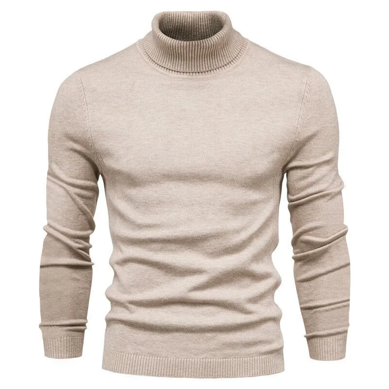 New European and American Men's Sweaters for Autumn and Winter, Base Layer Sweaters, Slim Fit High Neck Casual Inner Sweaters