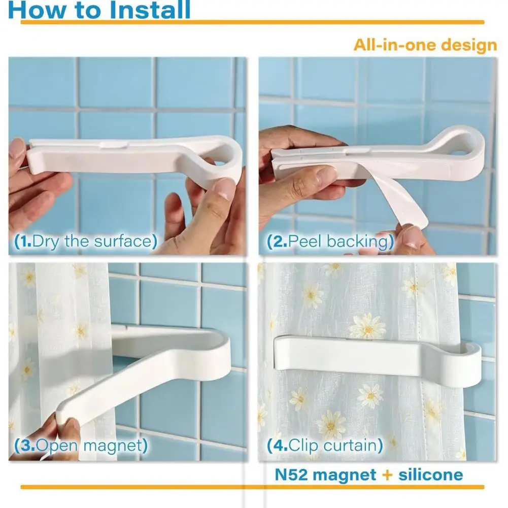 Bathroom Curtain Weights Magnetic Shower Curtain Clips Self-adhesive Liner Holders Bathroom Accessories for Splash Prevention