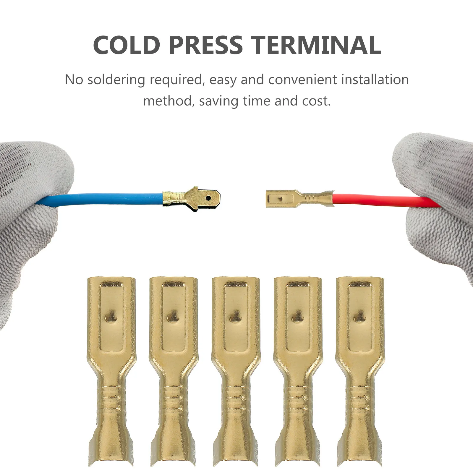 1000Pcs Crimp Connector Spade Terminal 2.8mm Cold Press Wire Terminals Solid Copper Quick Splice Electrical Wire Connectors
