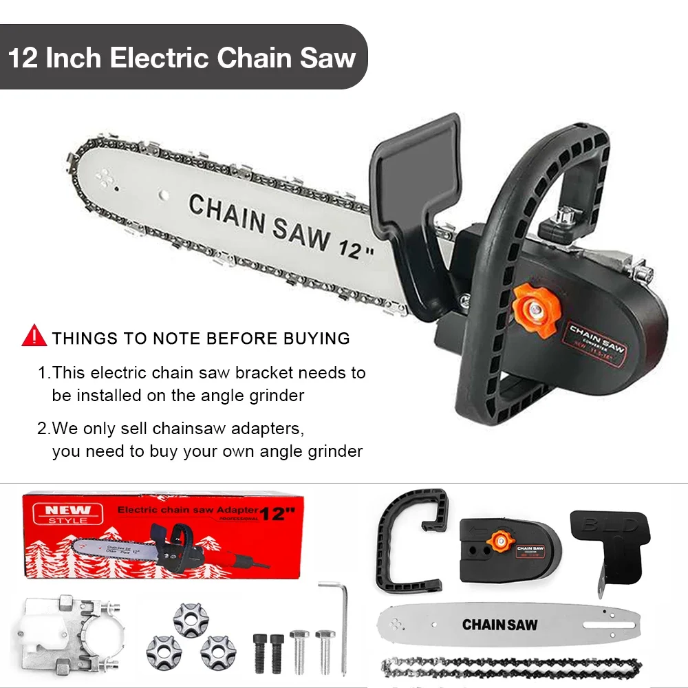 12 Inch Electric Chain Saw Adapter Home DIY Power Tool Kit for 100-180mm Angle Grinder, M10-M14-M16 Adjustable Chain Saw Adapter