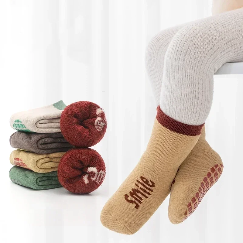 Autumn Winter Thickened Warm Long Socks Baby Boys Girls Anti-Slip Floor Socks Kids Trampoline Shoes School Sports Children Socks