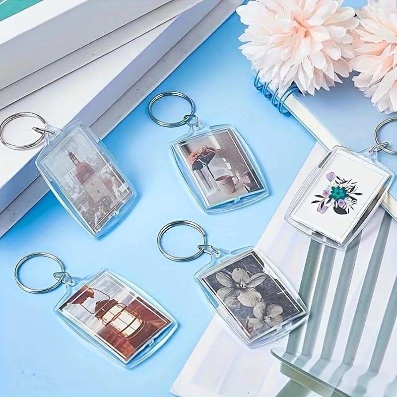 

[2D Flat] 10pcs Transparent Curved Rectangle Acrylic Keychain Photo Frames DIY Men'S and Women'S Keychains