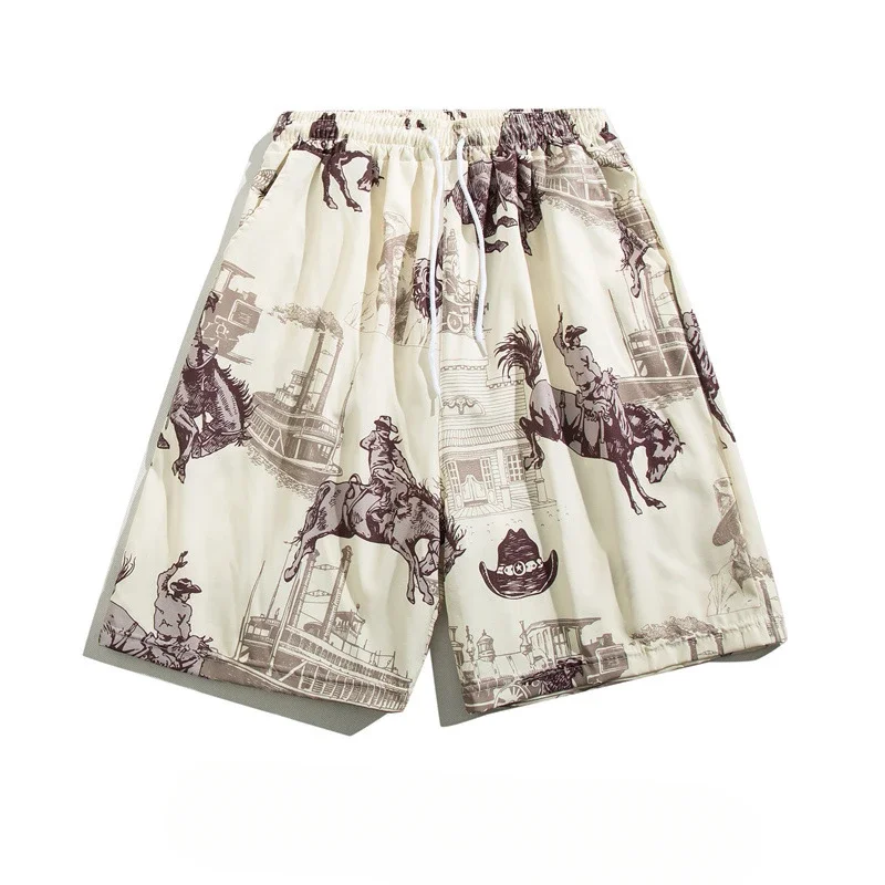 Estilo de pintura a óleo literária shorts verão anime beachwear na altura do joelho das mulheres dos homens streetwear engraçado casal casual placa curta