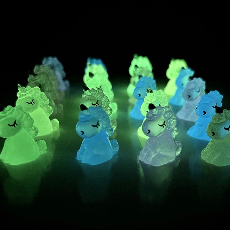 10pcs Mini unicorni giocattolo luminoso resina unicorno figurine in miniatura fata accessori da giardino casa delle bambole decorazione del paesaggio