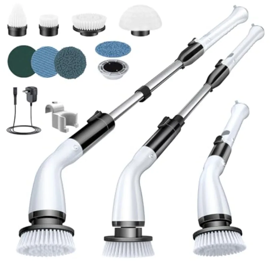 

Электрическая беспроводная щетка-скруббер для уборки с 7 сменными насадками и регулируемой удлинительной ручкой, водонепроницаемость IPX7