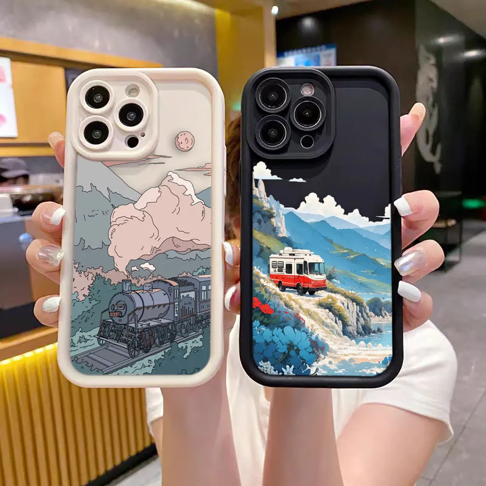 Landscape Train Cherry Blossom Cover Phone Case For Oneplus 11 10R 8T NORD CE 4 LITE ACE 2 3 Google PIXEL 7 8 7A 8A 9 Case Funda