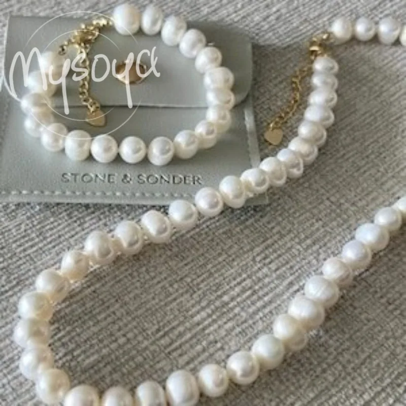 

MYSOYA White Freshwater Pearl Bracelet Necklace Set 6-7mm With Gift Box For Her/Him Birthday/Wedding/Christmas/New Year Gift