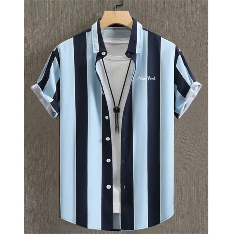 Stripe Pattern Hawaiian Shirt For Men Color Block 3D Printed Blouse Short Sleeve Streetwear Oversize Lapel Tops Aloha Shirts