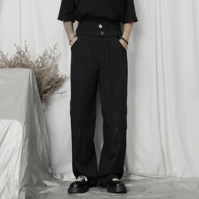 

Men's Loose Straight Tube Casual Pants Autumn New Japanese Fashion Dark Wind Zipper Decorative Wide Leg Floor Pants