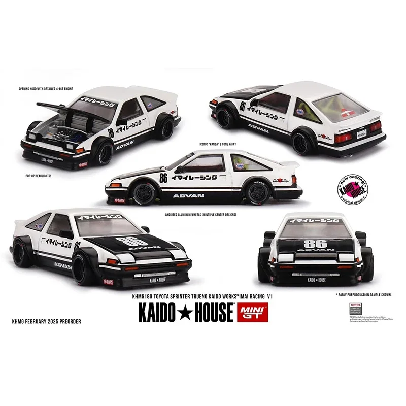 PreSale KHMG 180 1:64 Toyota Sprinter Trueno AE86 IMAIRACING V1 Openable Hood Diecast Car Model Kaido House MINIGT