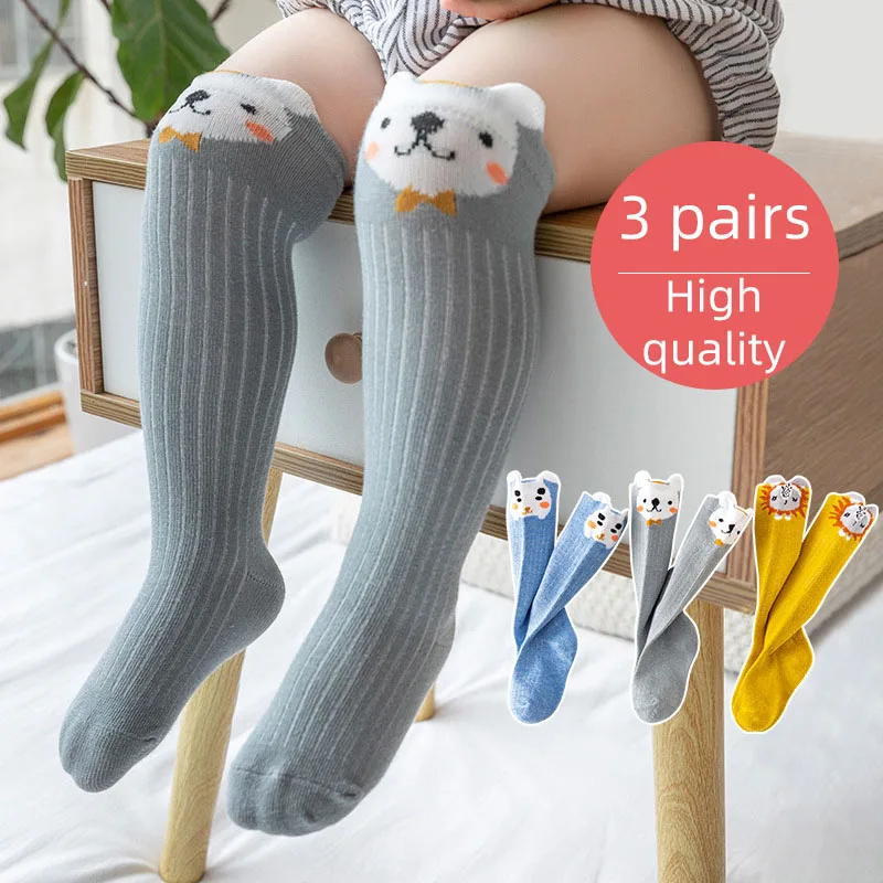 

3Pair Baby Socks Spring Autumn Warm Knee Protection Stockings 3-36M Toddler Long Stocking Cute Cartoon Cotton Sock Kids Footwear