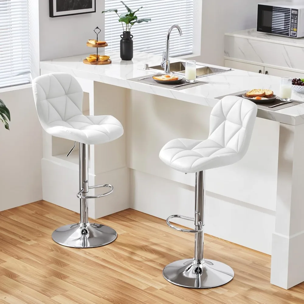 Bar Stools Set of 4, Adjustable PU Leather Swivel Barstools, Modern Counter Stools with Back and Footrest, Counter Hei