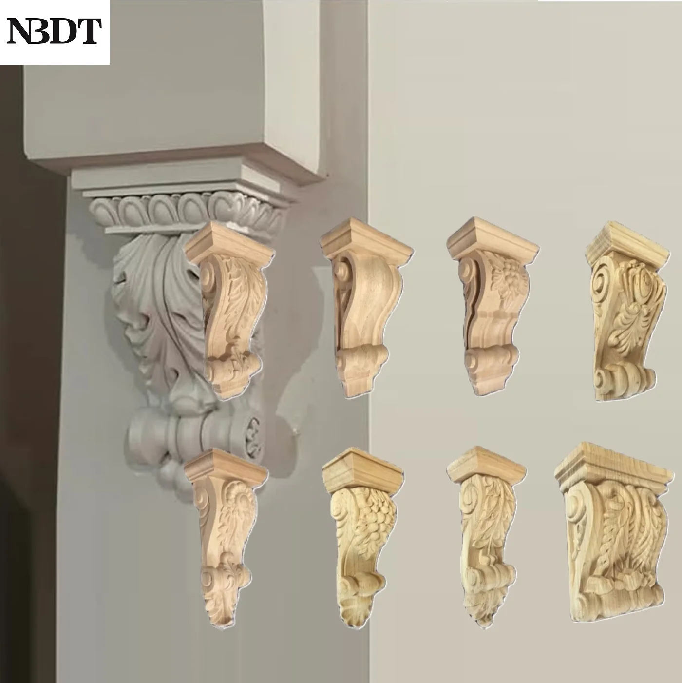1Pc Unpainted Solid Wood Corbel European Acanthus Leaf  Traditional Scroll