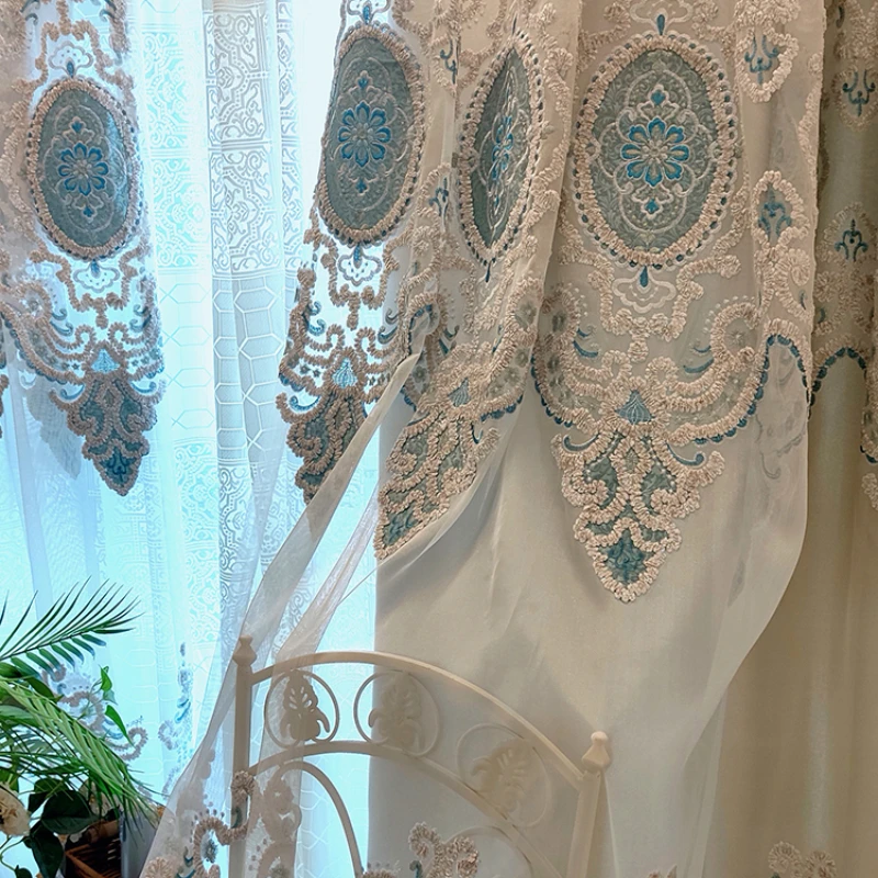 Palace Curtains for Living Dining Room Bedroom European Style French Upscale Double Blackout Heavy Duty Embroidery