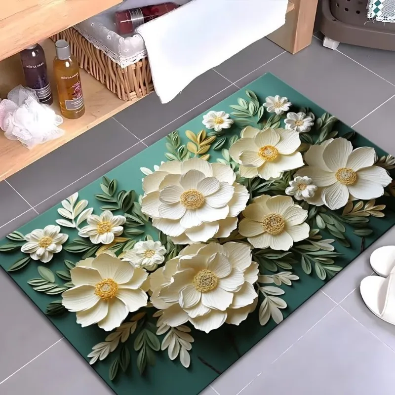 3D Flower Dish Drying Mat Kitchen Cafe Maker Mats Diatom Mud Drain Pad Dishes Cup Bottle Draining Absorbent Table Decoration