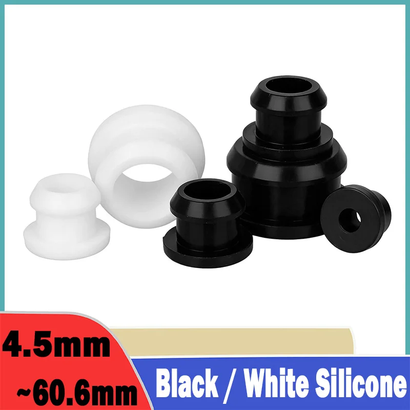 4.5~60.6mm Black/White Silicone Rubber Snap-on Grommet Hole Plug Double-Sided Cable Protector Bushing Hollow Snap-in Hole Plugs