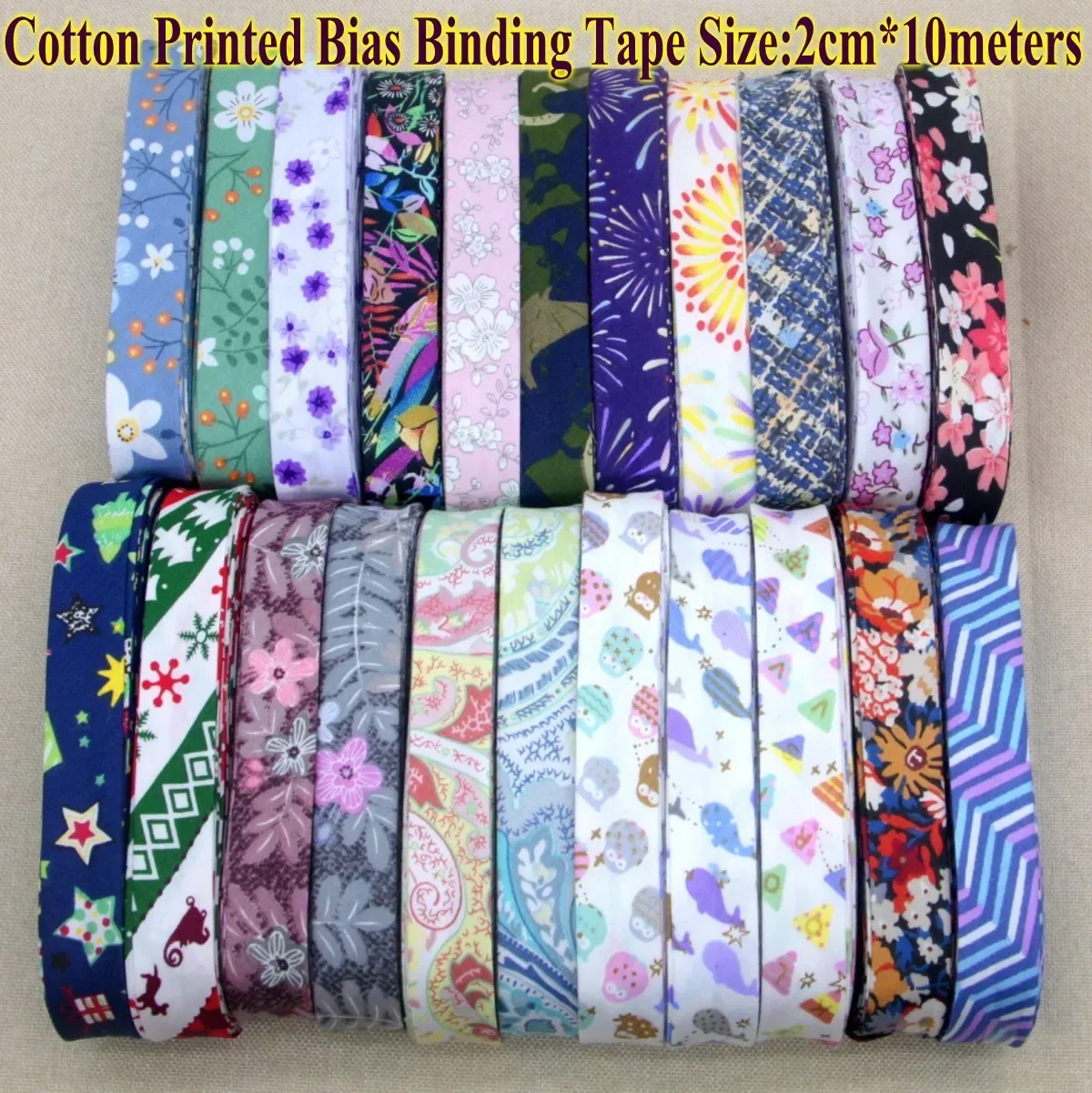 DIY Apparel Sewing Cotton Fabric Cutting Tape Bias Tape Size 2cm *10meters Printed Design Flowers Leaves Hearts