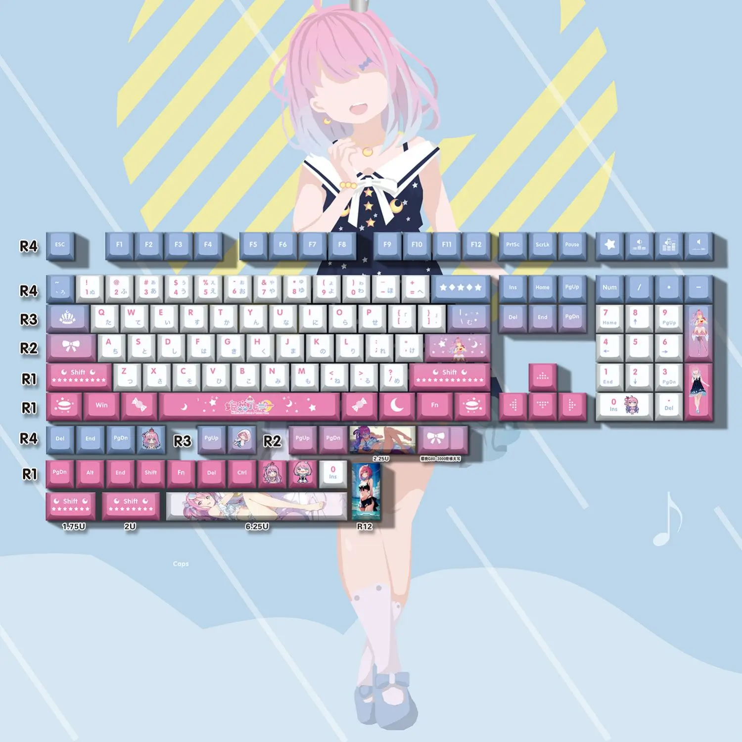 Himemori Luna 132 Key Cap Vtuber Hololive Key Cover PBT DYE Sublimation Cherry MX Cross Axis Switch Keycap Mechanical Keyboard