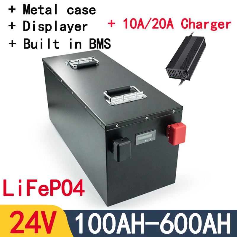 Lifepo4 24V 100Ah 150Ah 200Ah 300Ah 400Ah 500Ah 600Ah Rechargeable Battery for 2000W Solar System UPS Trolling Motor RV Boat