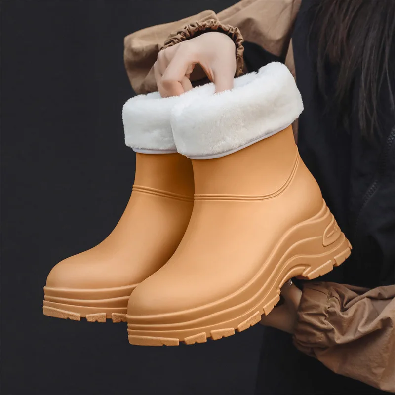 Women Outdoor Rain Shoes Thick Soles Waterproof Boots Solid Rain Boots Galoshes Ladies Rain Shoes Waterproof Ladies Rain Shoes