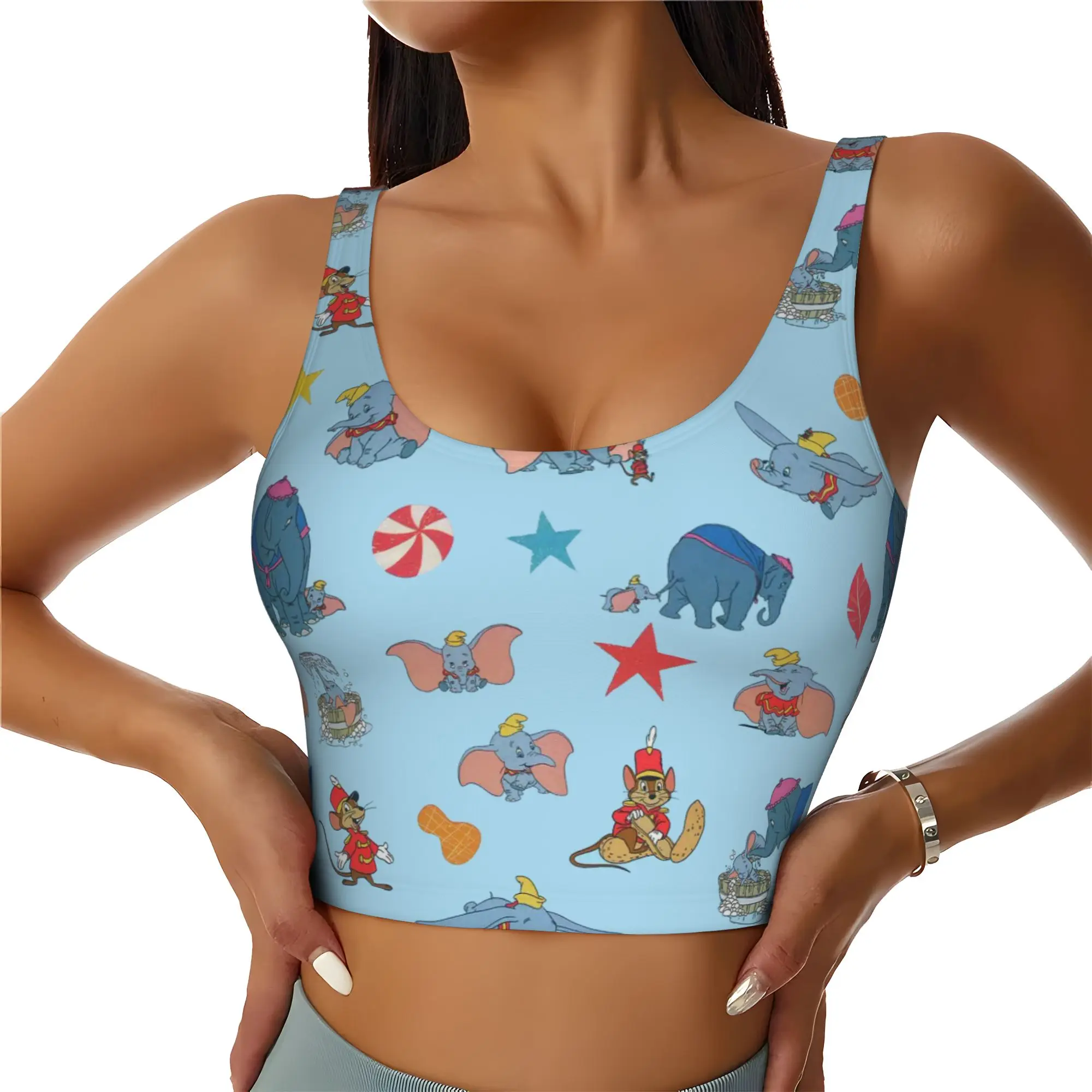 Custom Women's D-Dumboes Sports Bra Anime Elephant High Impact Gym Workout Running Crop Tank Tops