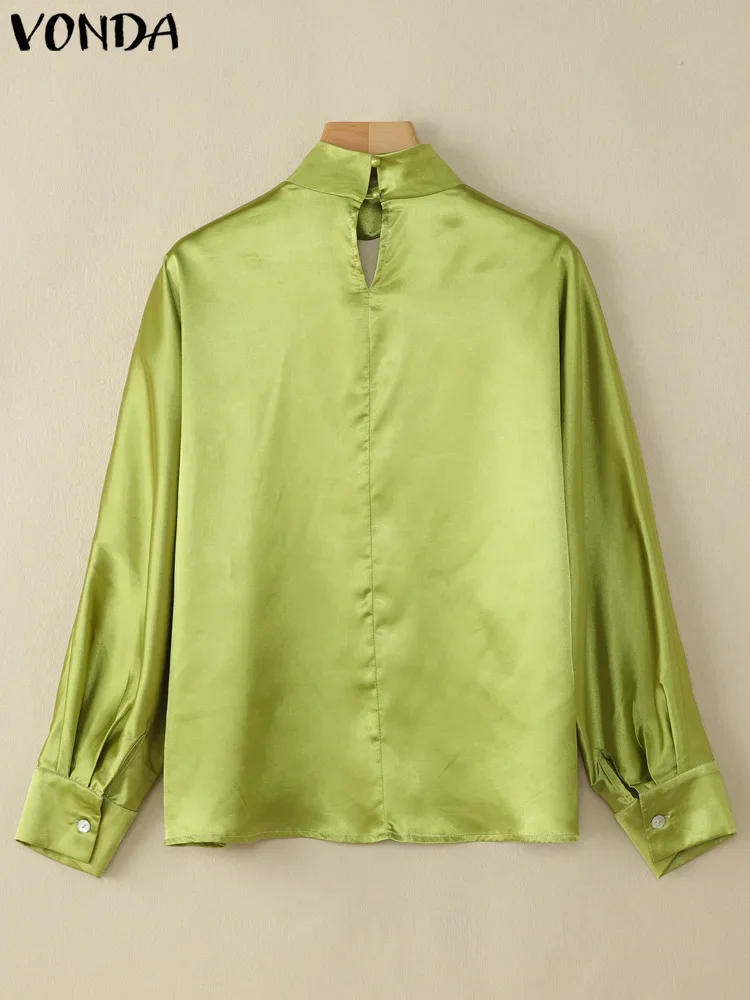 حجم كبير 5XL فوندا المرأة الساتان الحرير بلوزة موضة الخامس الرقبة القمم 2025 بلون أنيق العمل OL تونك عادية 3/4 كم Blusas #5