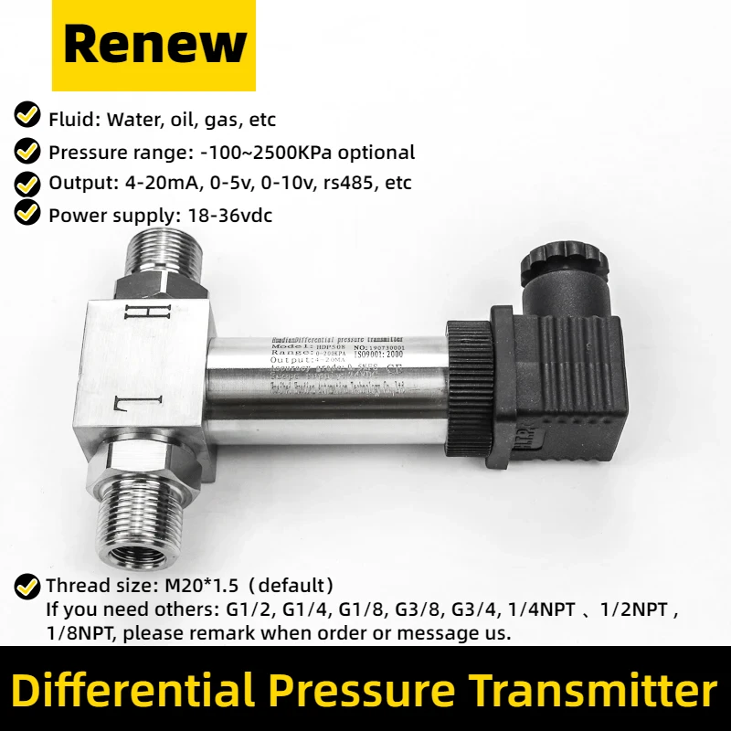 4-20mA Water Differential Pressure Transmitter Sensor 0-0.05Mpa Full Stainless Steel G 1/2\